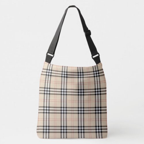 Pretty Beige Plaid Tartan Crossbody Bag