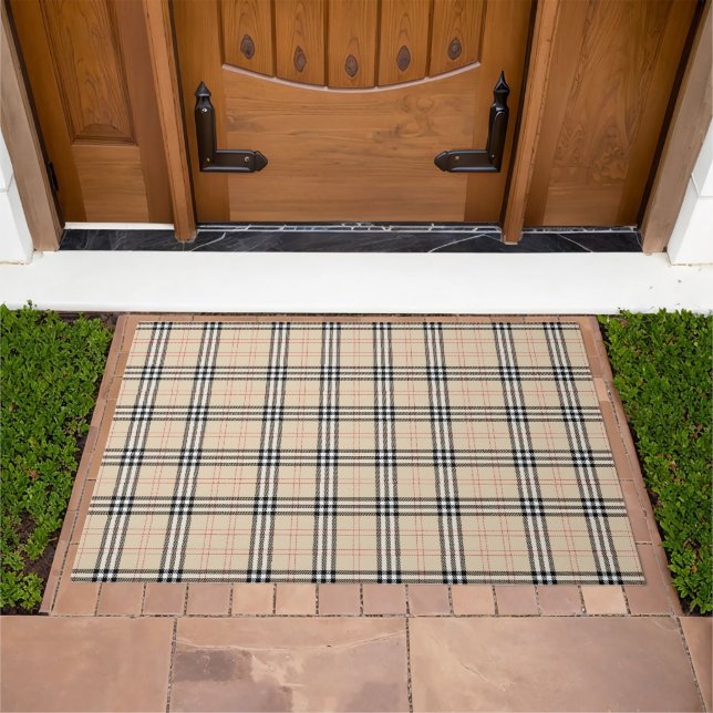 Pretty Beige Plaid Tartan Doormat (Outdoor)