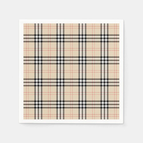 Pretty Beige Plaid Tartan Napkins