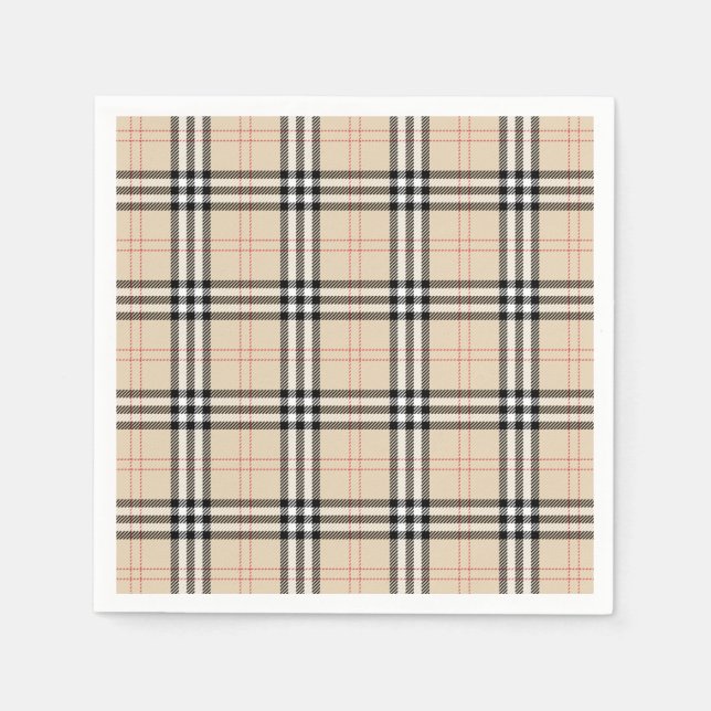 Pretty Beige Plaid Tartan Napkins (Front)
