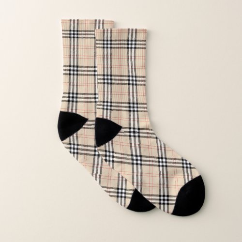 Pretty Beige Plaid Tartan Socks