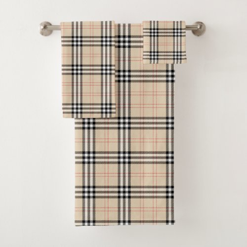 Pretty Beige Plaid Tartan Towel Set