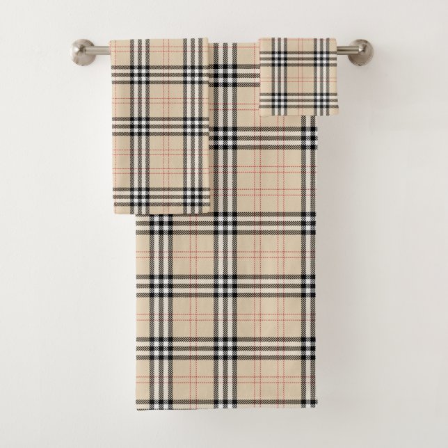 Pretty Beige Plaid Tartan Towel Set (Insitu)