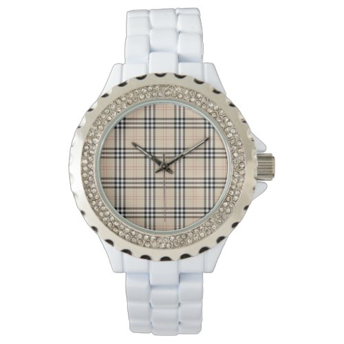 Pretty Beige Plaid Tartan Watch