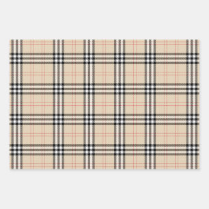Pretty Beige Plaid Tartan Wrapping Paper Sheets