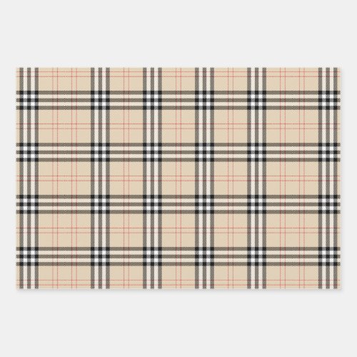 Pretty Beige Plaid Tartan Wrapping Paper Sheets