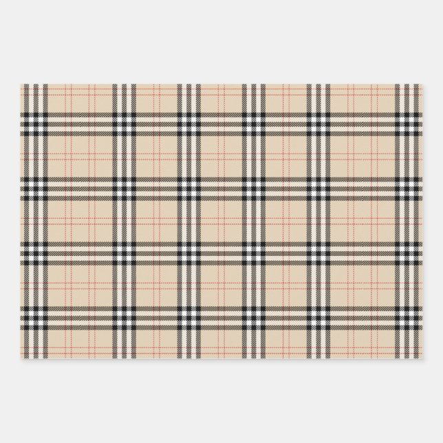 Pretty Beige Plaid Tartan Wrapping Paper Sheets (Front 3)