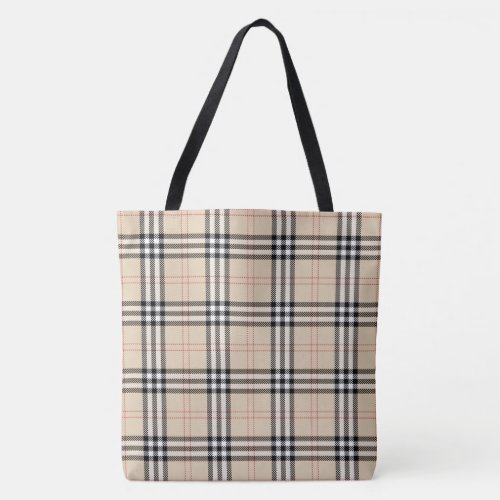 Pretty Beige Plaid  Tote Bag