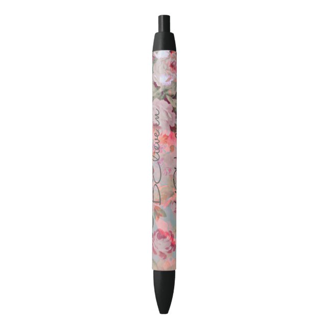 Pretty “Believe in YOUrself” quote roses floral Pen (Front Vertical)