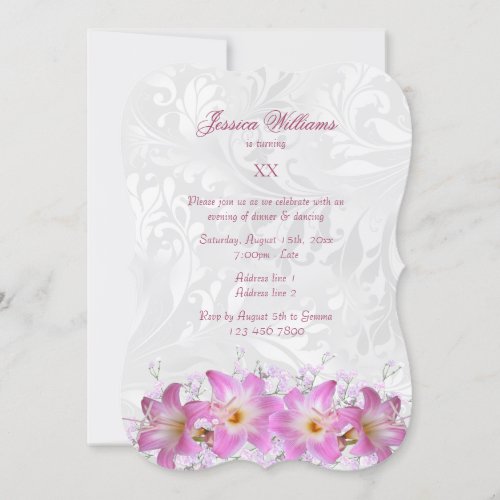 Pretty Belladonna Lilies  Damask Birthday Party Invitation