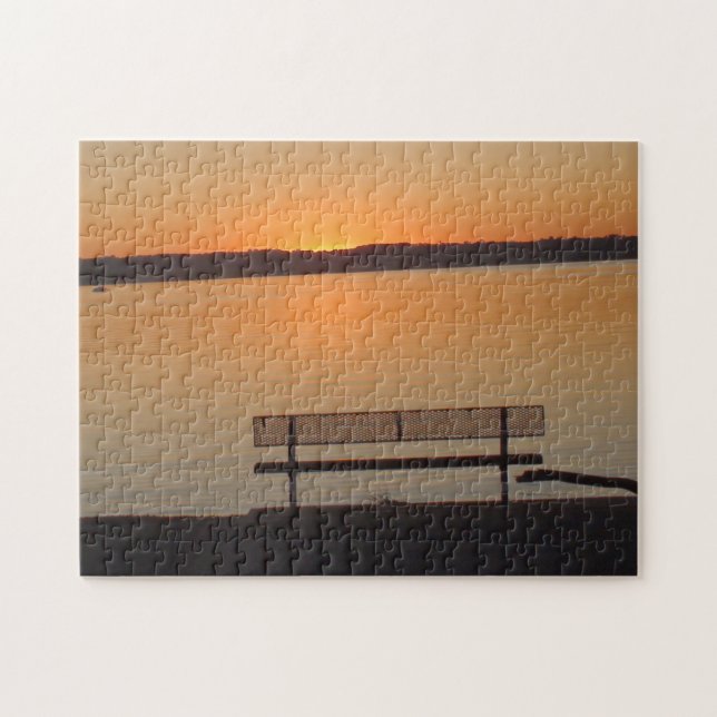Pretty Bench at Sunset on the Mississippi River Jigsaw Puzzle (Horizontal)