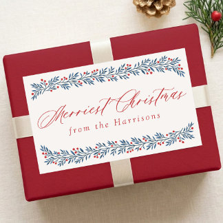 Pretty Berry Garland Christmas Personalized Rectangular Sticker