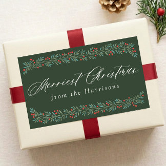 Pretty Berry Garland Christmas Personalized Rectangular Sticker