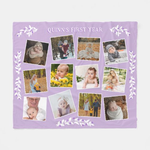Pretty Berry Twigs Lilac Babys First Year Photos Fleece Blanket