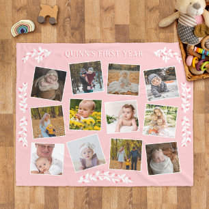 Pretty Berry Twigs Pink Baby's First Year Photos Fleece Blanket