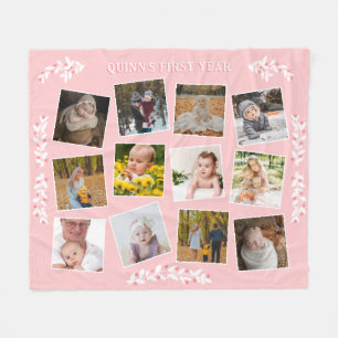 Pretty Berry Twigs Pink Baby's First Year Photos Fleece Blanket