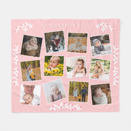 Pretty Berry Twigs Pink Babys First Year Photos Fleece Blanket