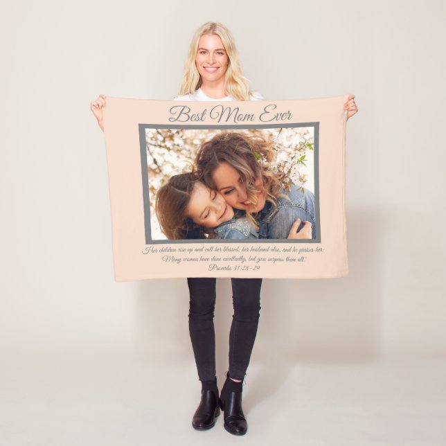 Pretty Best Mom Ever Proverbs 31 Photo Pink Fleece Blanket (In Situ)