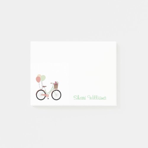 Pretty Bicycle Personalized Post It Note Pad