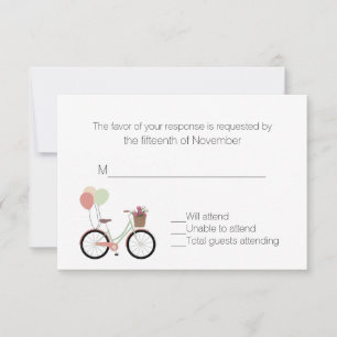 Pretty Bicycle with Balloons Wedding Response Card