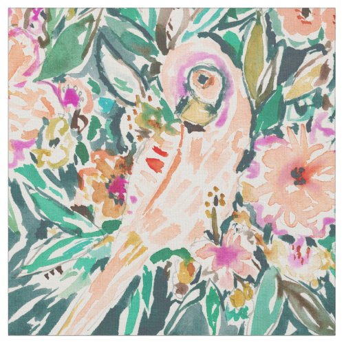 PRETTY BIRD Floral Parrot Watercolor Fabric