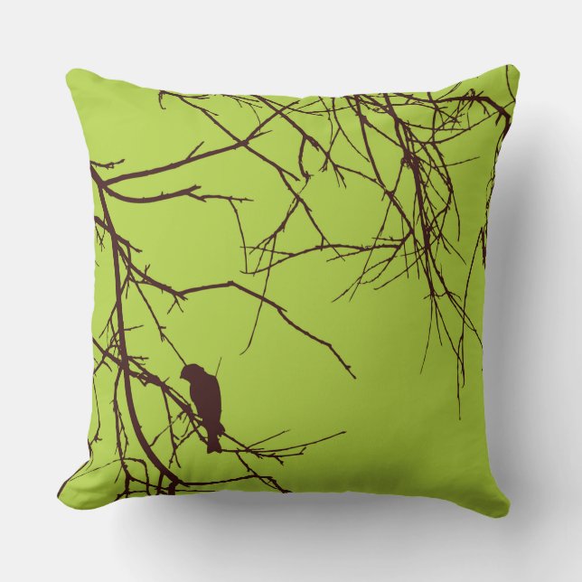 Pretty  bird green brown throw pillow (Front)