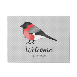 Pretty Bird Illustration &amp; Custom Name Welcome Doormat