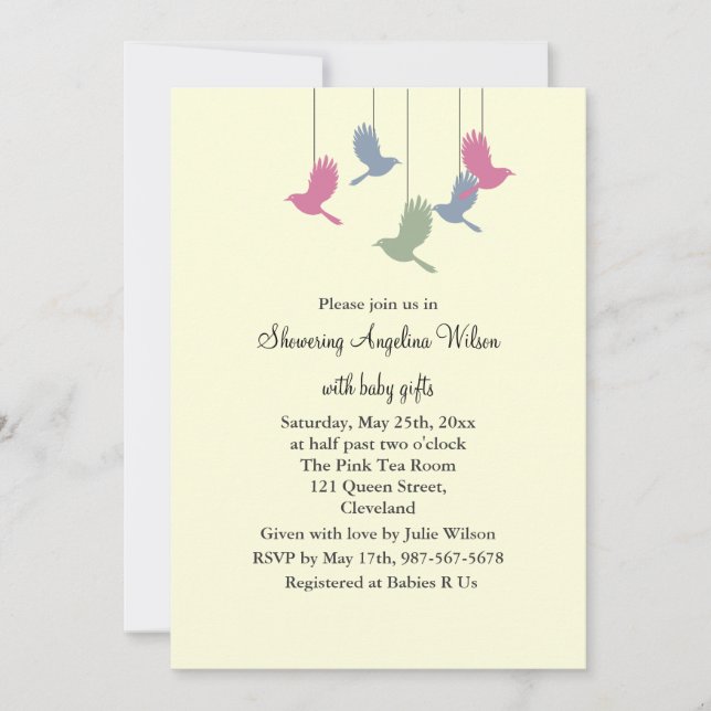 Pretty Bird Mobile Invitation (Front)