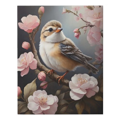 Pretty Bird Pink Flowers Tree Leaves Faux Canvas Print