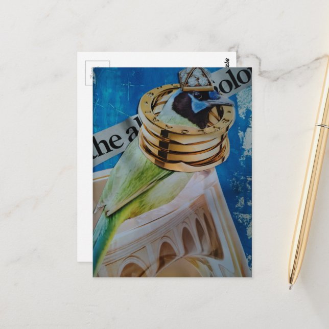 Pretty Bird with Jewelry and Architecture surreal  Postcard (Front/Back In Situ)