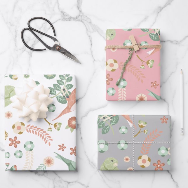 Pretty Birds & Flowers Wrapping Paper Sheets (Front)