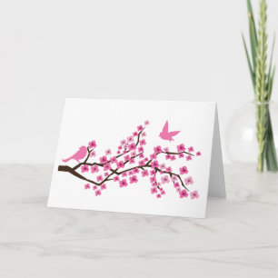 Pretty birds on cherry blossom branch card