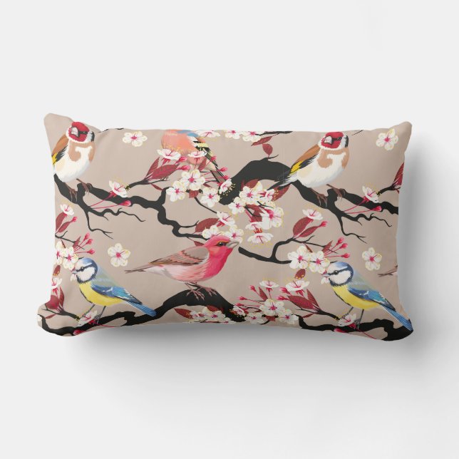 Pretty Birds Pattern Lumbar Pillow (Front)