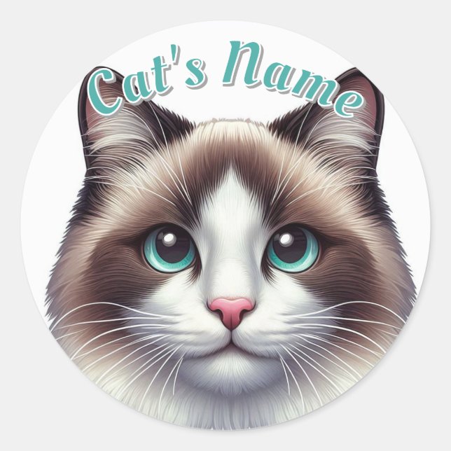 Pretty Birman or Ragdoll Cat • Personalized Classic Round Sticker (Front)