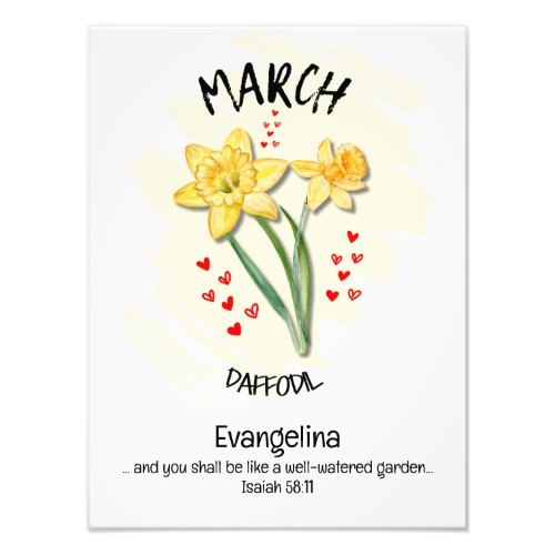 Pretty Birth Month Flower Daffodil MARCH Christian Photo Print