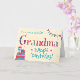 Pretty Birthday Card for Grandma, Bunting, Gifts