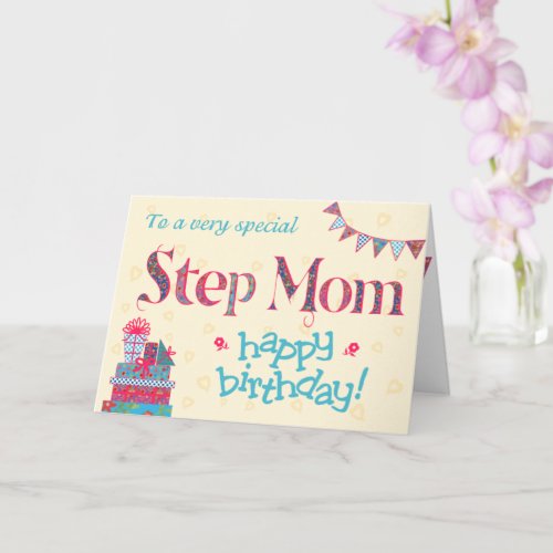 Pretty Birthday Card for Step Mom Bunting Gifts