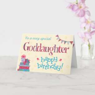 Pretty Birthday Card Goddaughter, Bunting, Gifts