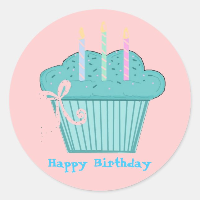 Pretty Birthday Cupcake Classic Round Sticker (Front)