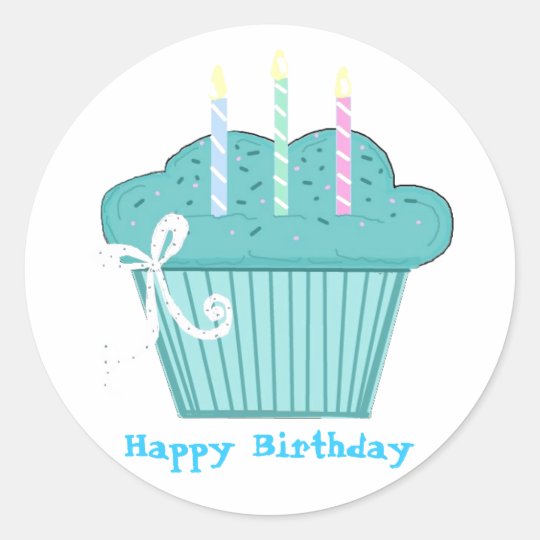 Pretty Birthday Cupcake Classic Round Sticker