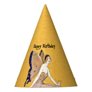 Pretty Birthday Fairy Butterfly Wings Yellow Party Hat