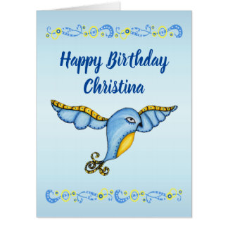 Pretty Birthday Fantasy Ornate Flying Bluebird Card