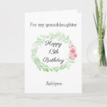 Pretty Birthday Granddaughter Card<br><div class="desc">A pretty,  personalized granddaughter birthday card,  which you can essily personalize with her age and name. The inside birthday message can also be personalized. The back also features the same pretty green leaves laurel on front with pink flowers. You'll be able to personalize with the year.</div>