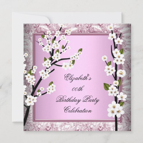 Pretty Birthday Party Pink White Blossoms Announcements