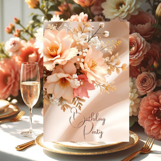 Pretty Birthday Party Silk Peach Pink Floral Invitation