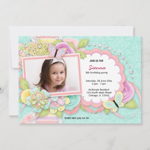 Pretty birthday theme personalized invitations