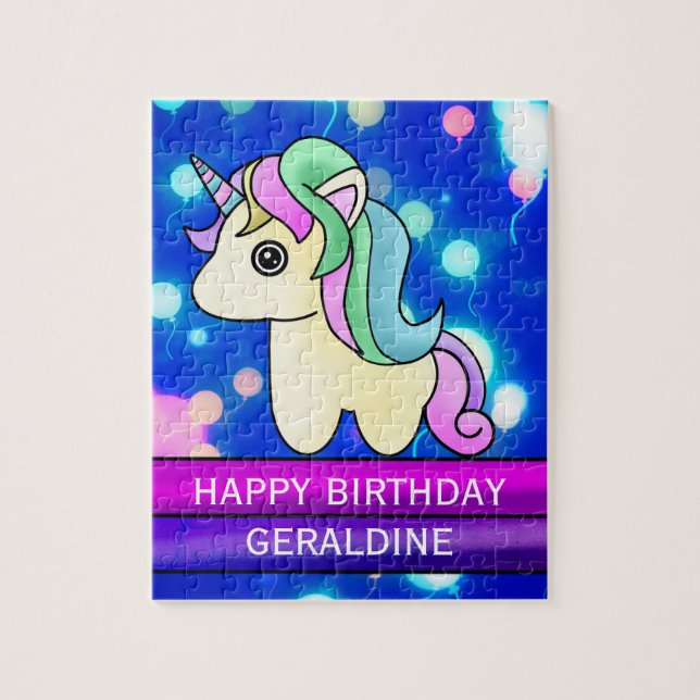 Pretty Birthday Unicorn with Glowing Balloons Jigsaw Puzzle (Vertical)