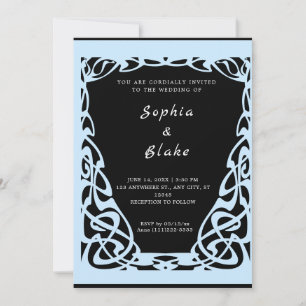 Pretty Black and Blue Art Deco Wedding Invitation