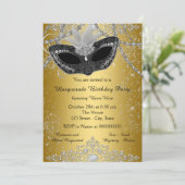 Pretty Black and Gold Masquerade Party Invitation (Standing Front)