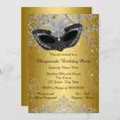 Pretty Black and Gold Masquerade Party Invitation (Front/Back)